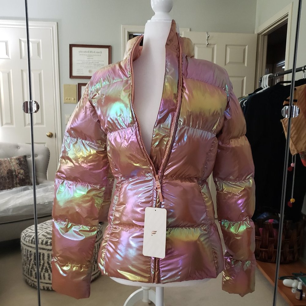 Fabletics Palmer Shine Puffer Jacket; Iridescent Copper/Birchwood; Size XS, NWT